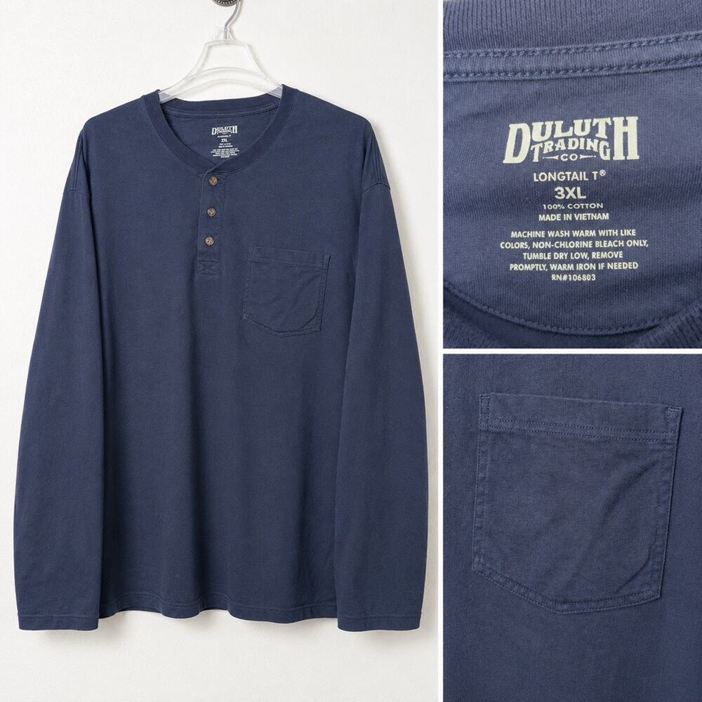 Duluth Trading Co. Longtail Men's T-Shirt Long Sleeve Size 3XL Henley Pocket